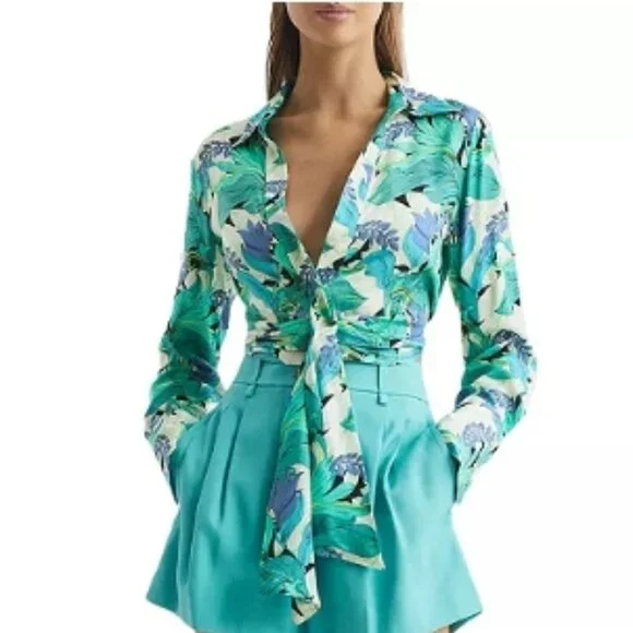 REISS Dana Tie Front Shirt – Aquamarine – US 4 – NWT - Picture 3 of 11